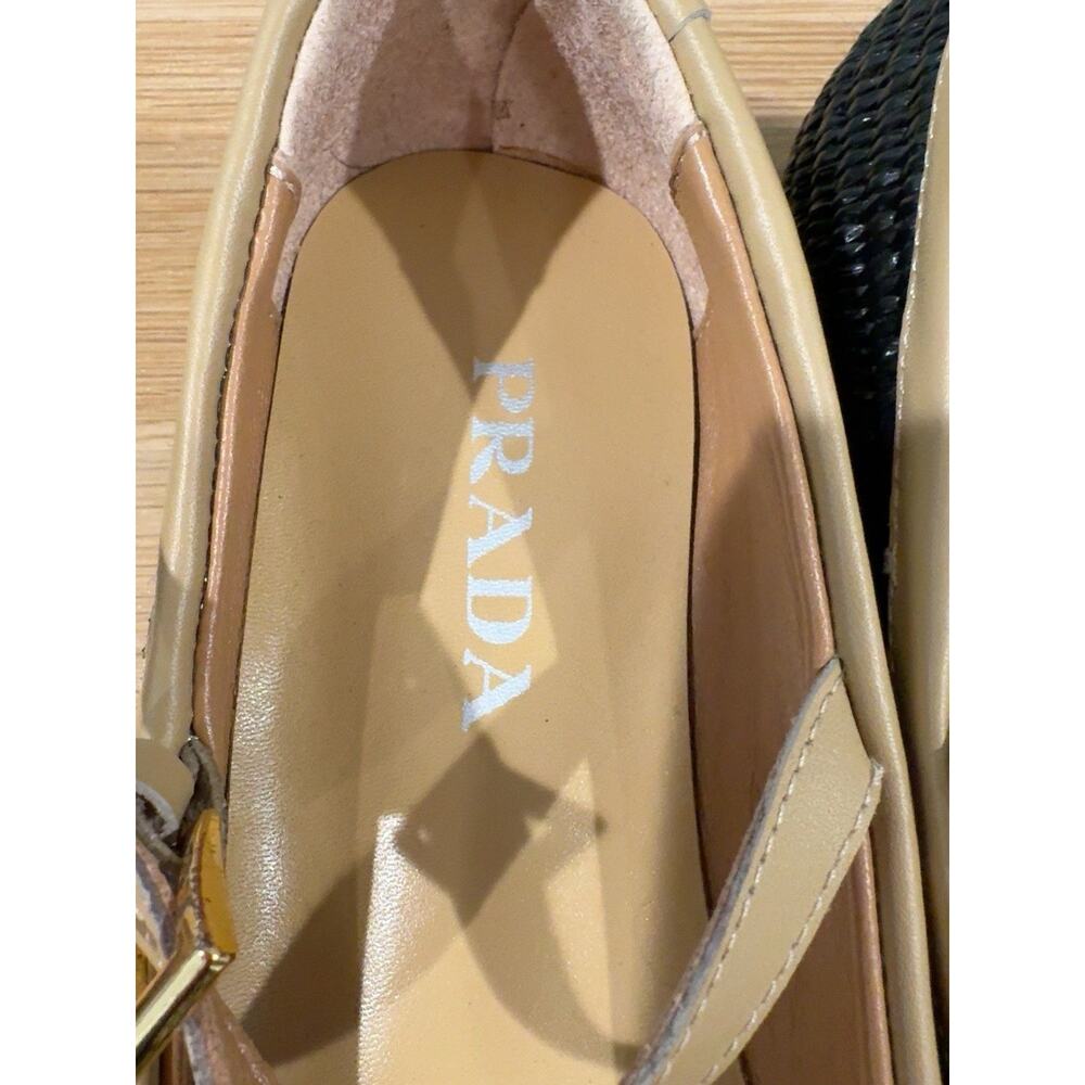 Prada Milano Woven Mary Jane Flats Black Tan Leather Size 38 Made in Italy New - Picture 7 of 16